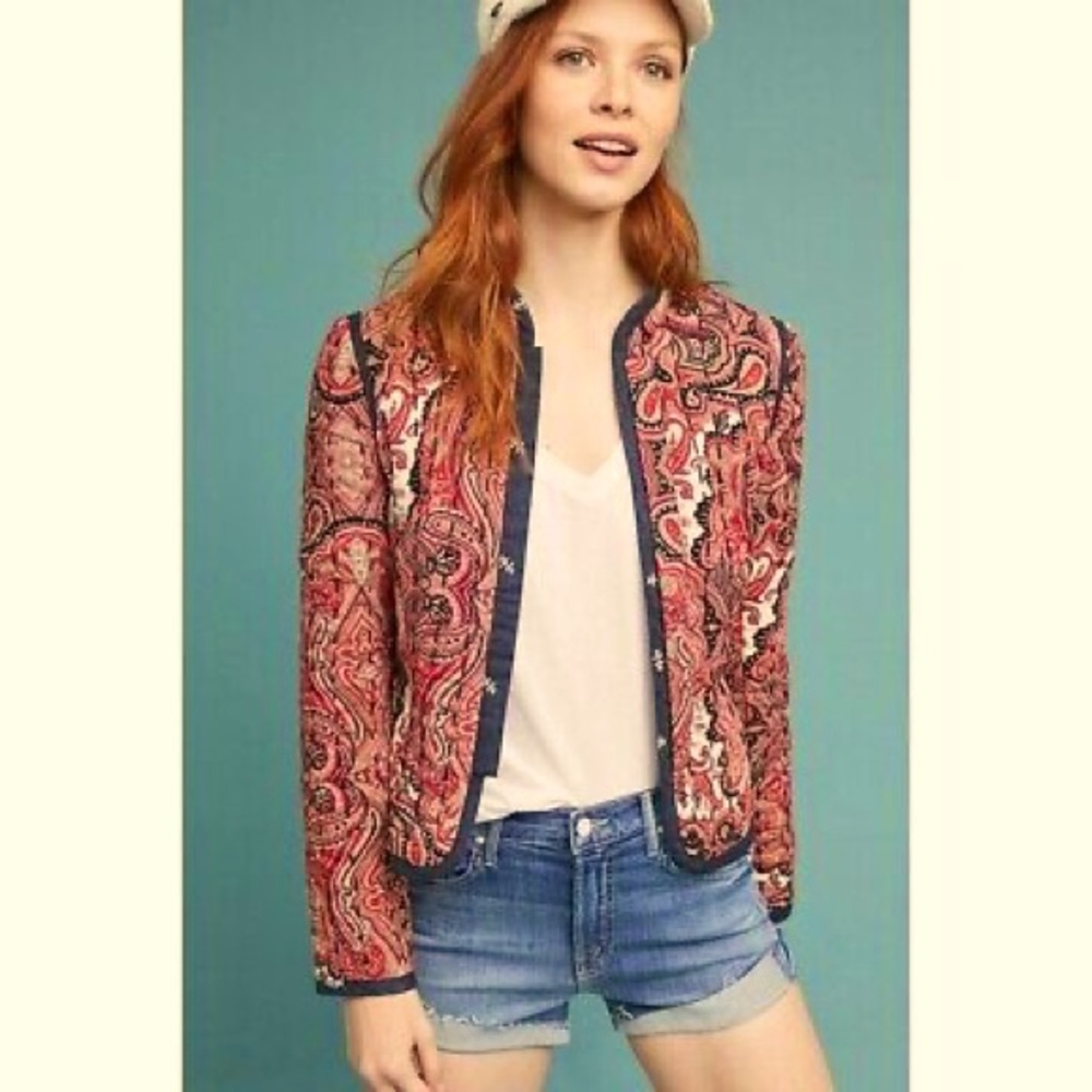 Anthropologie Waverly Quilted Blanket Jacket Paisley with Hook Eye closure